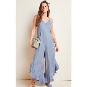 Anthropologie Blue Ruffled Jumpsuit